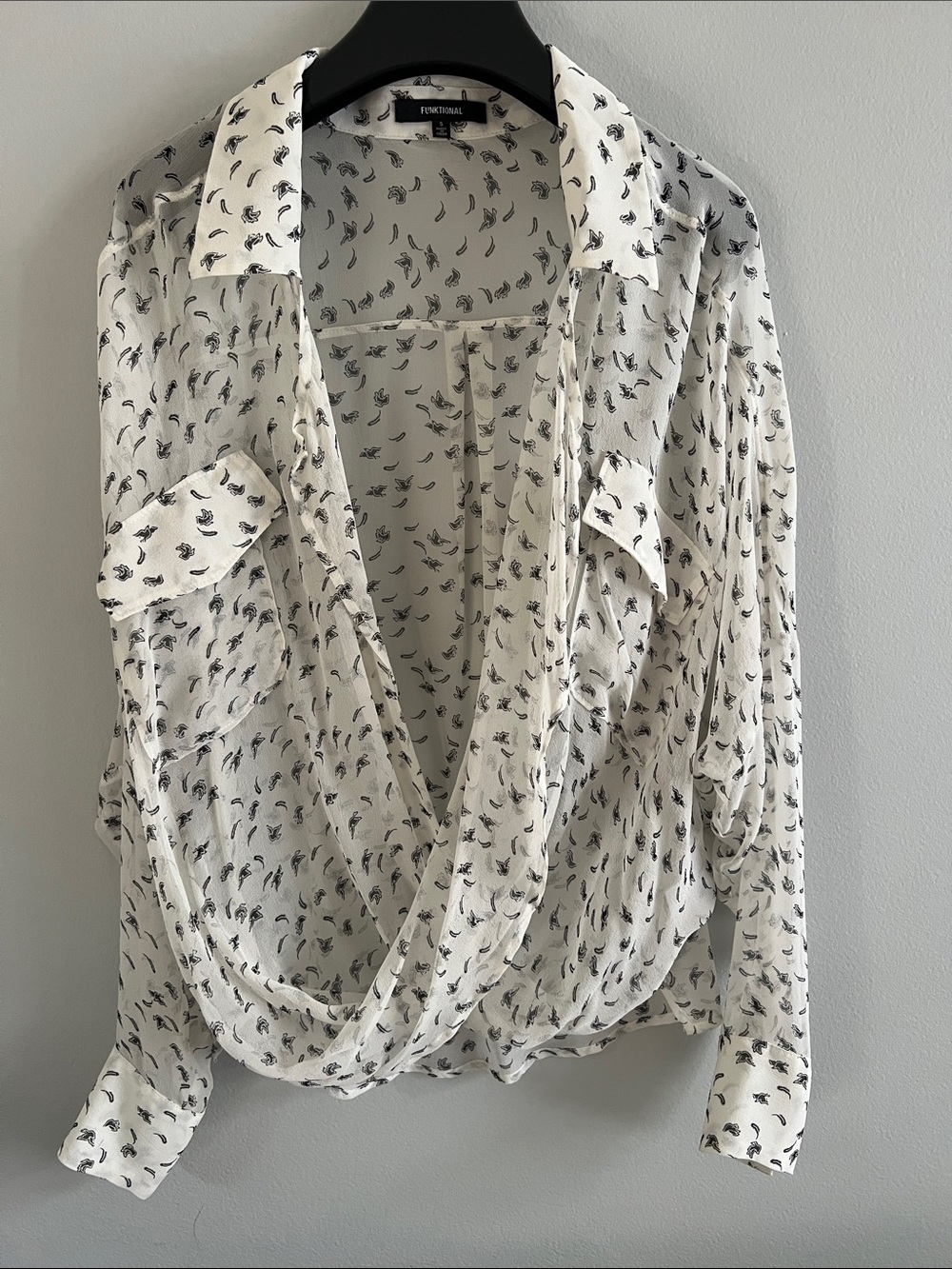 Funktional White Printed Draped Surplice Blouse